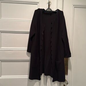 Talbots Full Length Cotton Blend Sweater, Scalloped Edges, L, Black